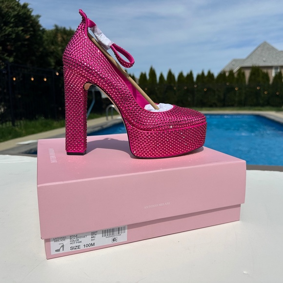 NWT Antonio Melani Hot Pink Size 10 Rhinestone Platform Pumps - Picture 3 of 12